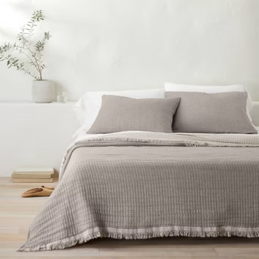 Casaluna Grey/Gray Reversible Textured Cotton Chambray Queen Coverlet